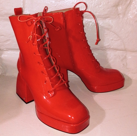 Sam Edelman Circus Kia Red Ankle Platform Boots - Picture 1 of 7